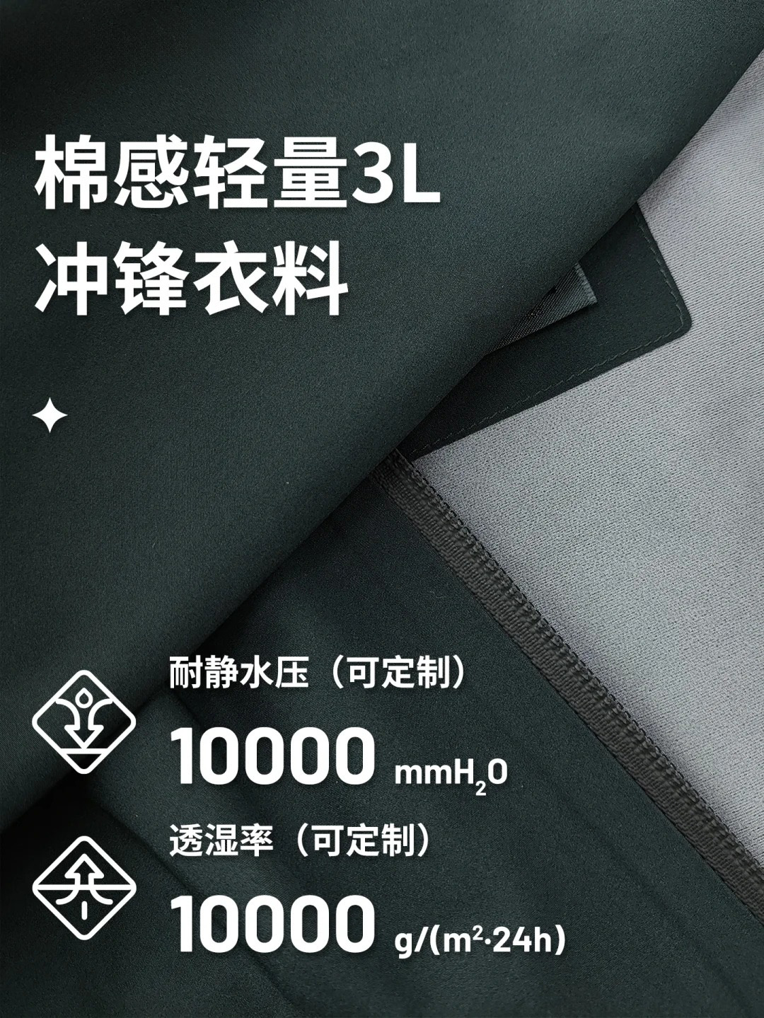 棉感轻量防风防水透湿功能性冲锋衣夹克面料