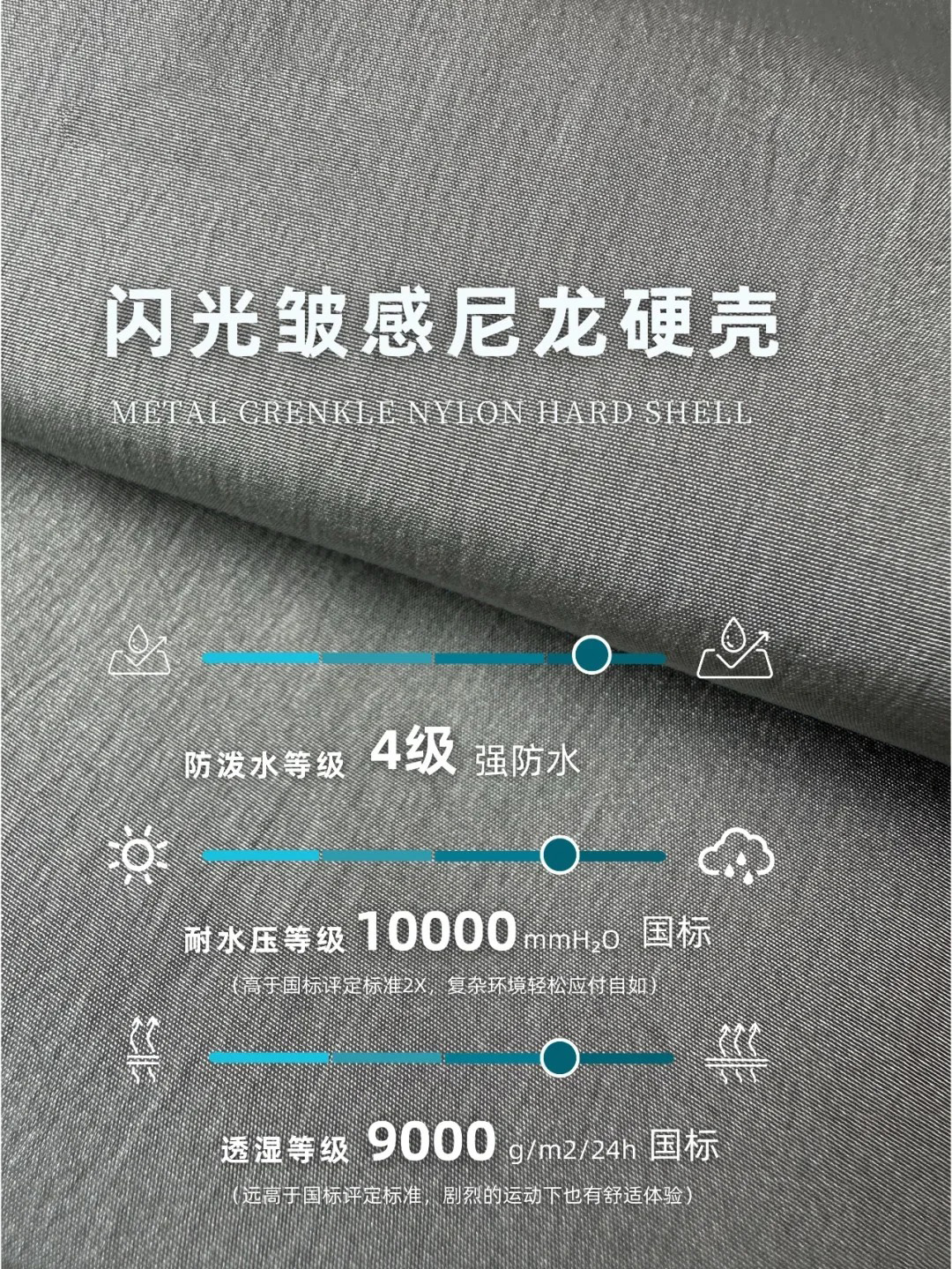 亮光金属尼龙皱感硬壳冲锋衣滑雪服面料